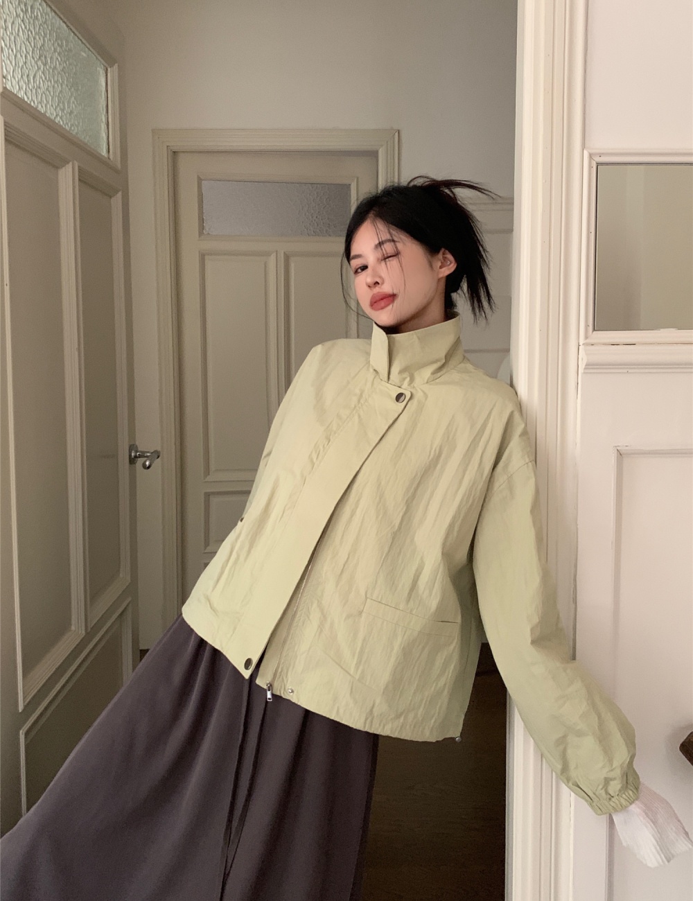 Long sleeve drawstring tops autumn and winter coat for women