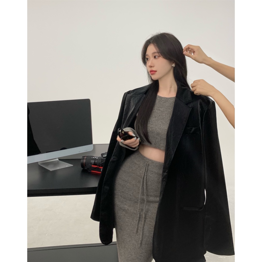 Loose coat leather face business suit