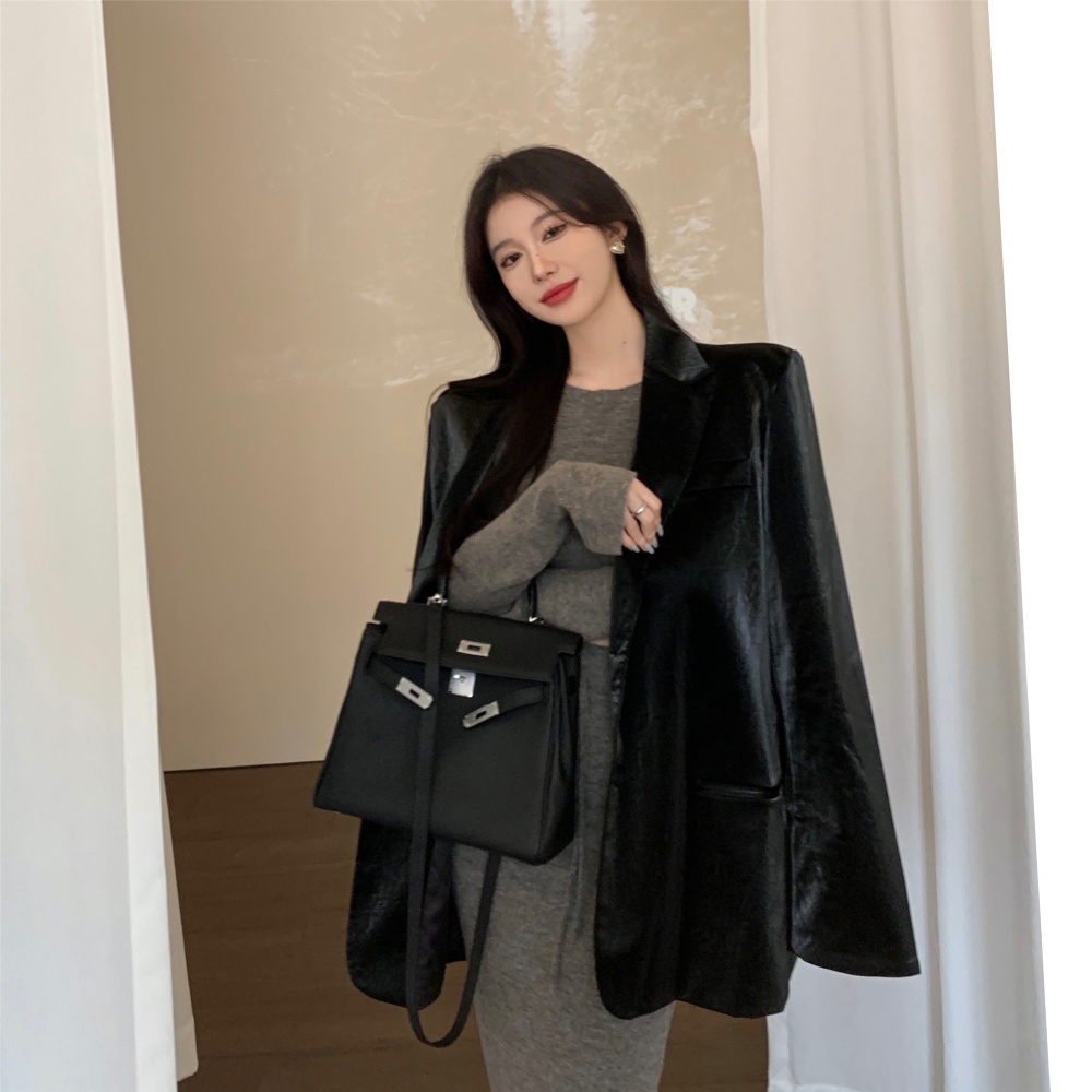 Loose coat leather face business suit