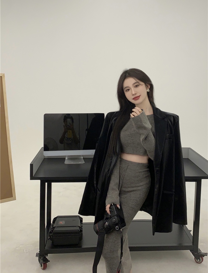 Loose coat leather face business suit