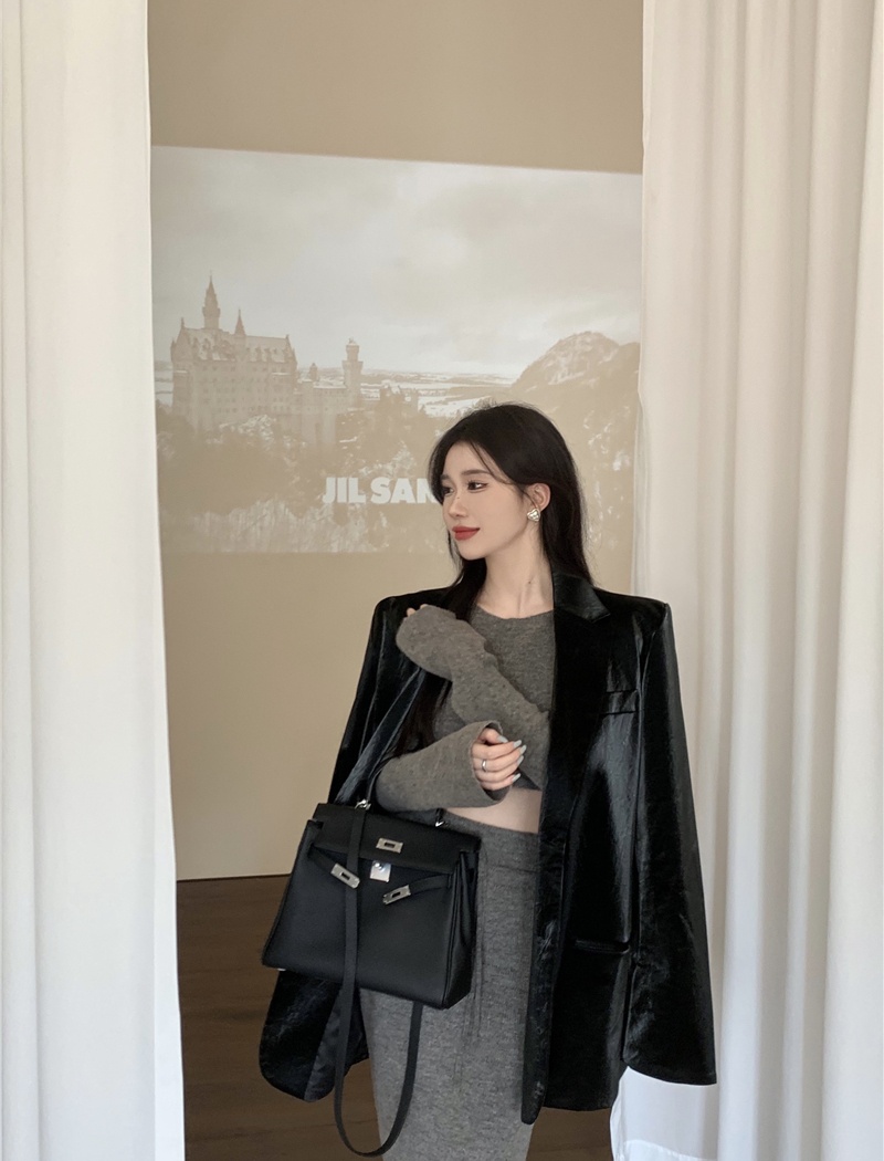 Loose coat leather face business suit