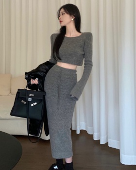 Knitted short skirt high waist tops 2pcs set