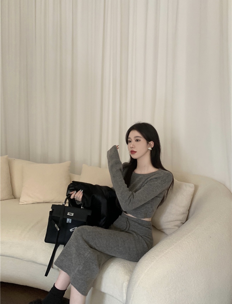 Knitted short skirt high waist tops 2pcs set