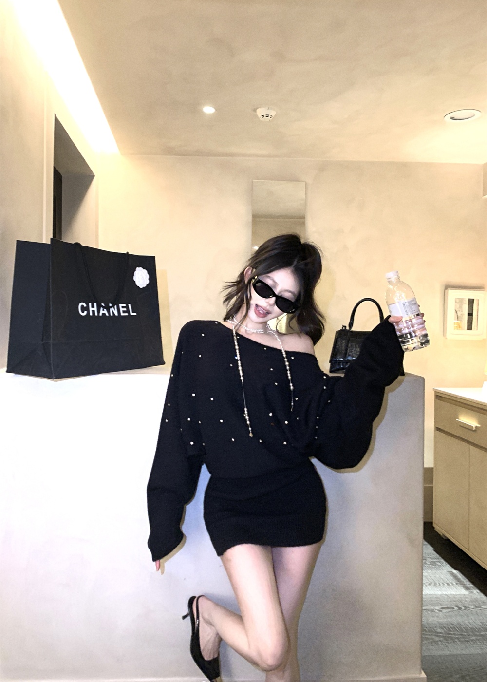 Bat sleeve autumn and winter dress for women