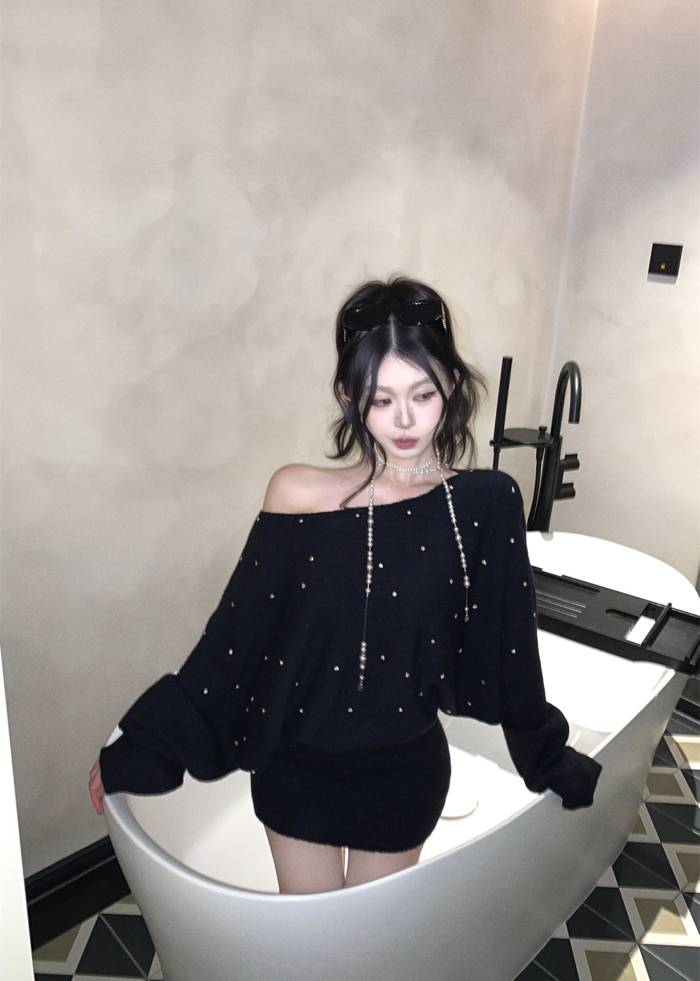 Bat sleeve autumn and winter dress for women