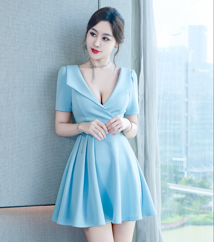 V-neck sexy short sleeve night show dress