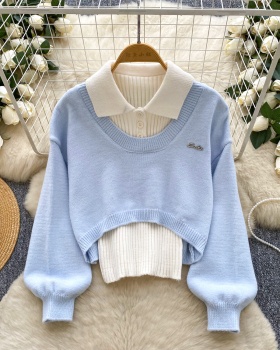 Sleeveless knitted vest bottoming sweater 2pcs set