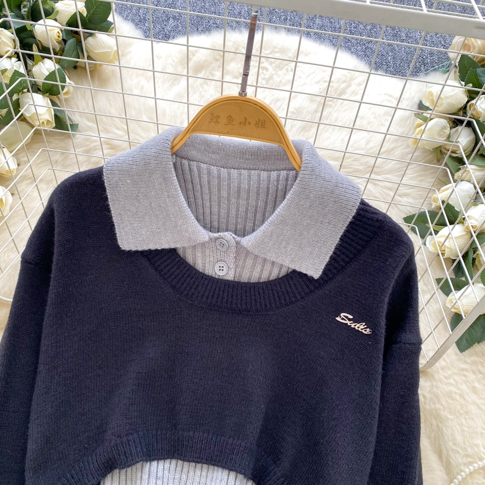 Sleeveless knitted vest bottoming sweater 2pcs set