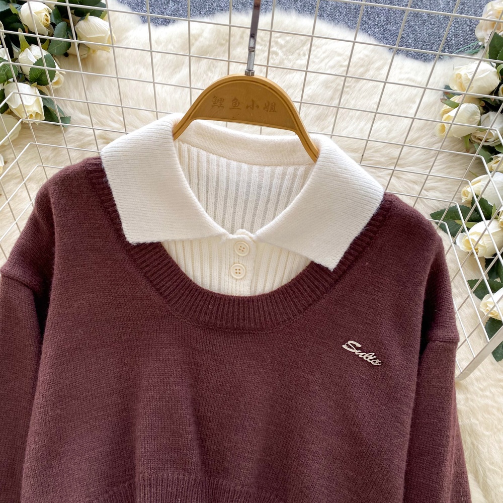 Sleeveless knitted vest bottoming sweater 2pcs set