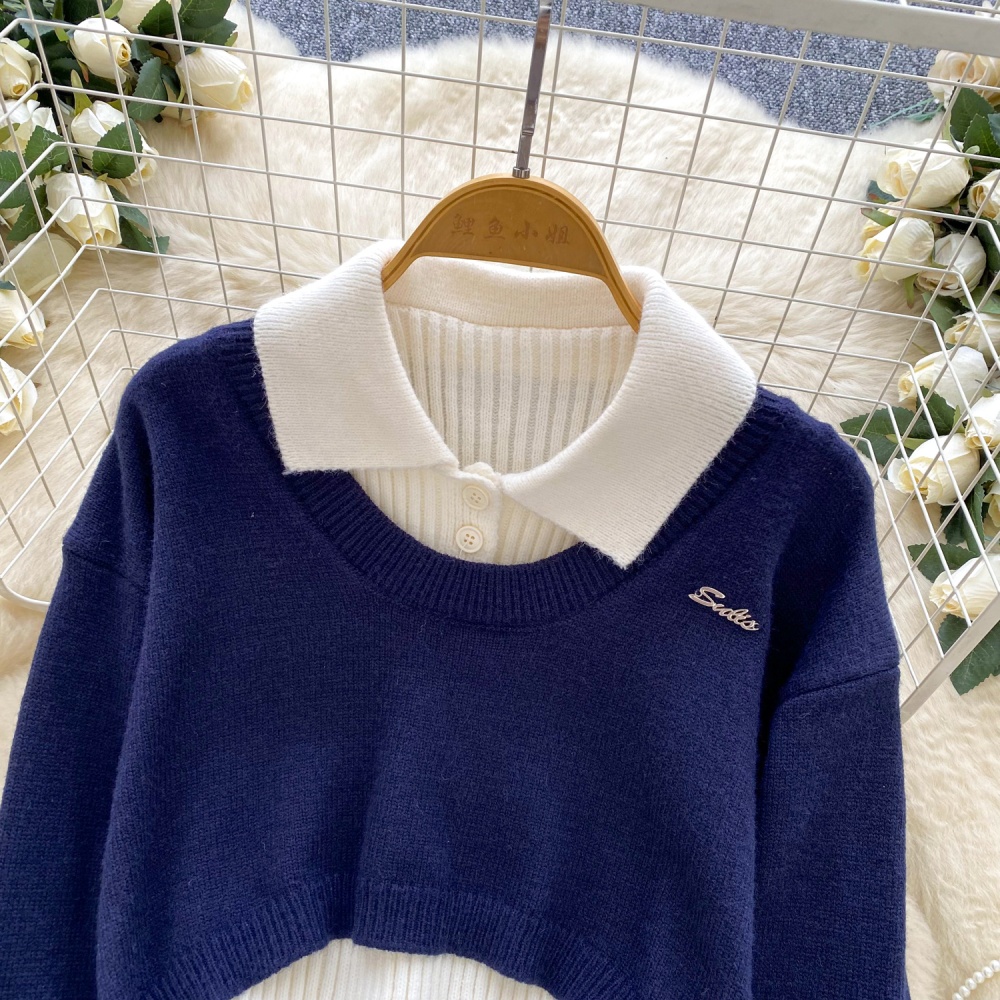 Sleeveless knitted vest bottoming sweater 2pcs set