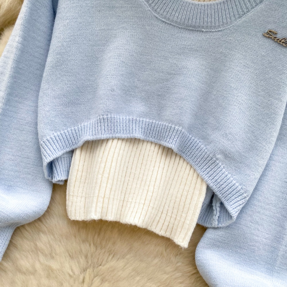 Sleeveless knitted vest bottoming sweater 2pcs set