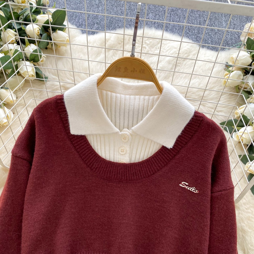 Sleeveless knitted vest bottoming sweater 2pcs set