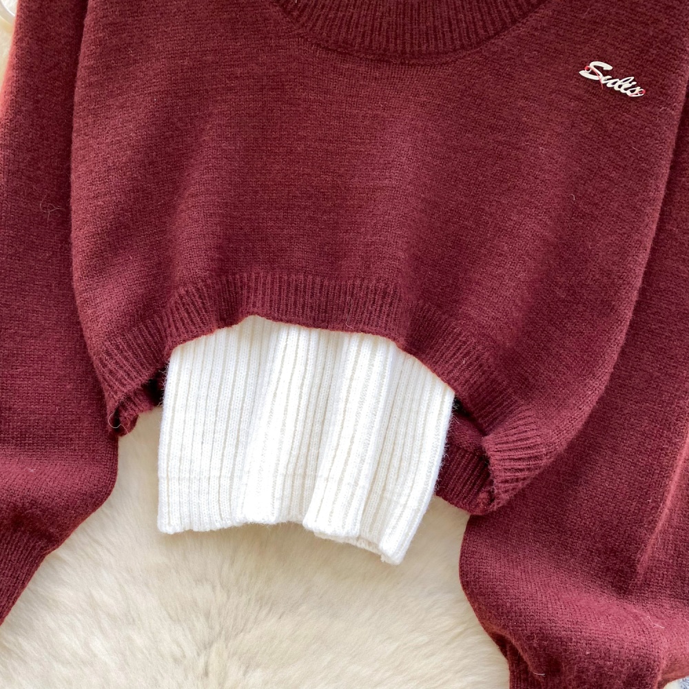 Sleeveless knitted vest bottoming sweater 2pcs set