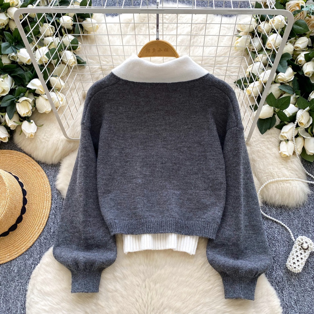Sleeveless knitted vest bottoming sweater 2pcs set