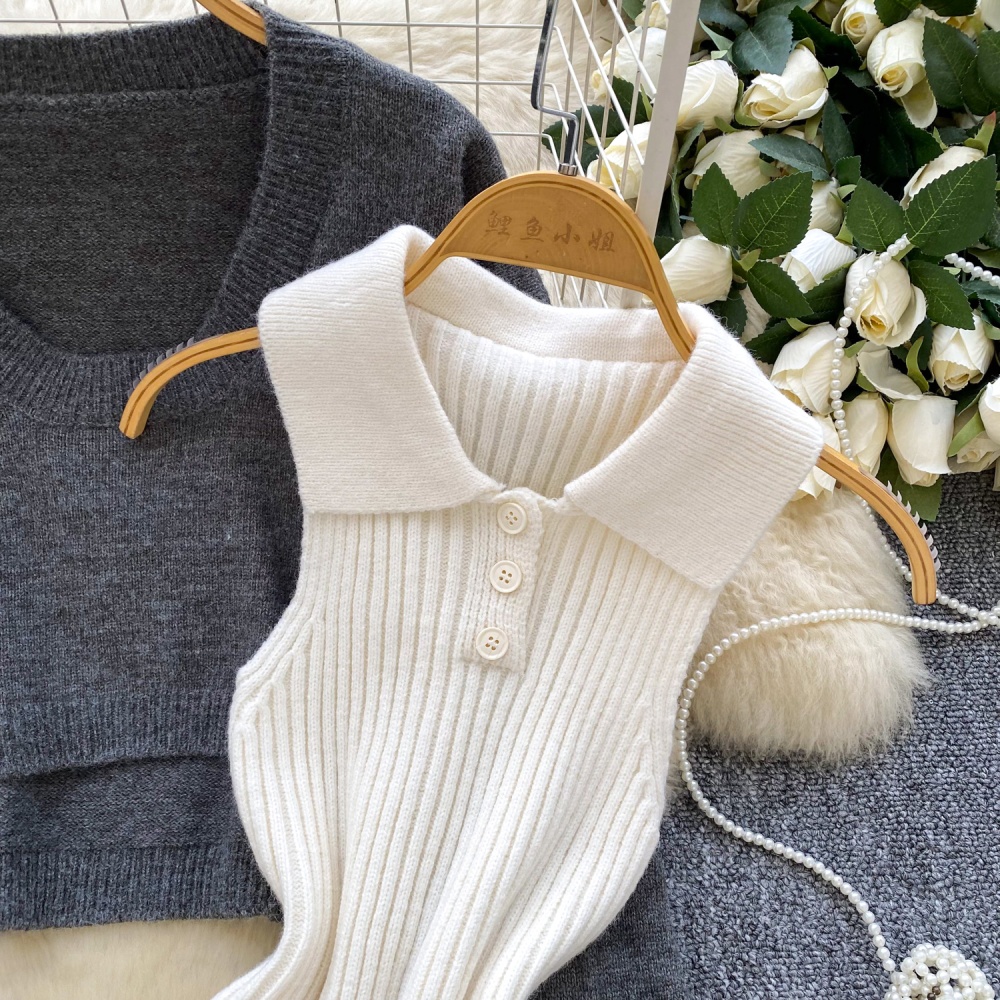 Sleeveless knitted vest bottoming sweater 2pcs set