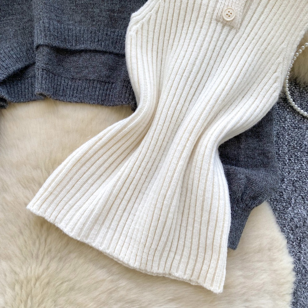 Sleeveless knitted vest bottoming sweater 2pcs set