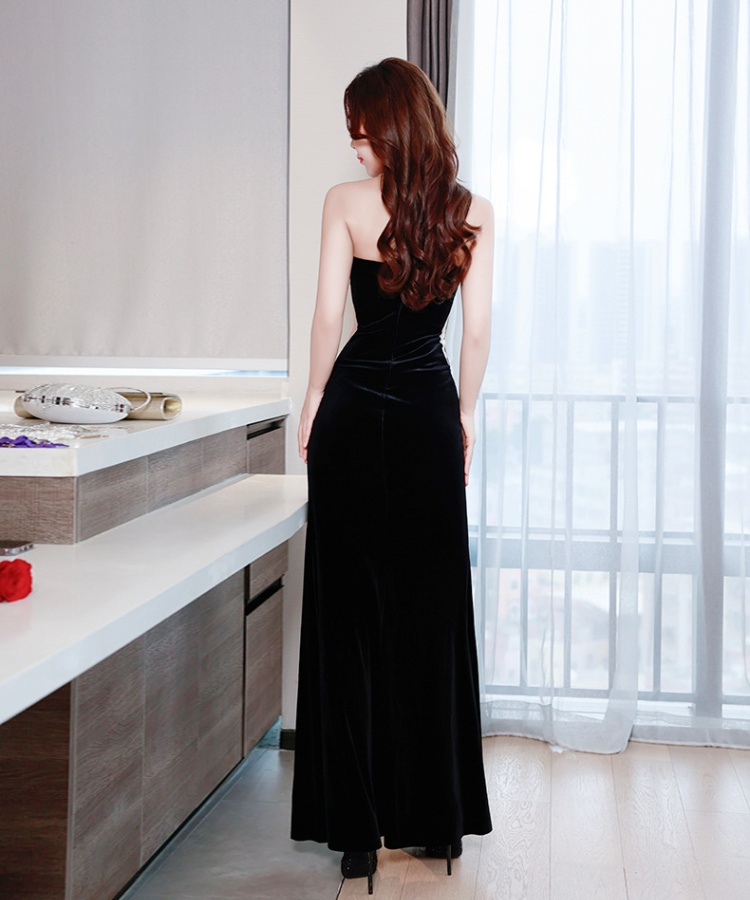 Autumn and winter sling long dress velvet evening dress