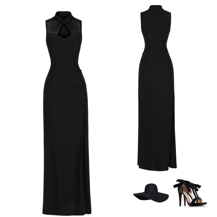 Chinese style pinched waist dress slim evening dress