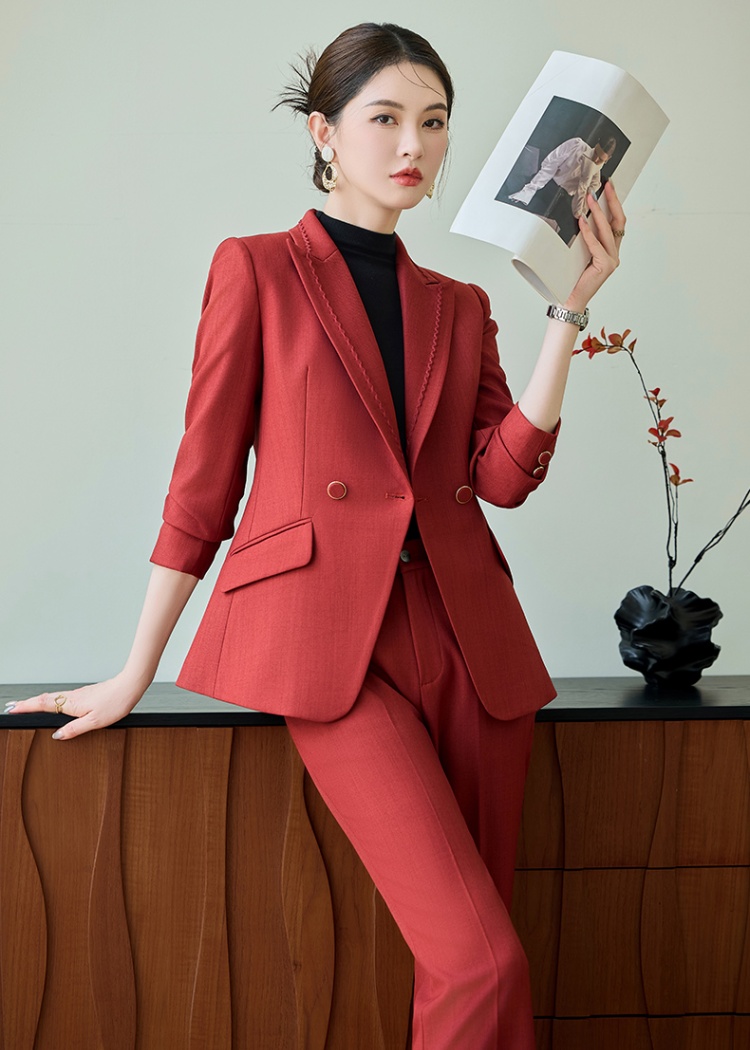 A buckle commuting business suit slim coat 2pcs set