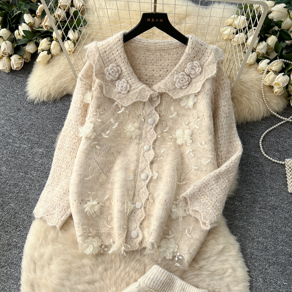 Embroidery tender skirt flowers tops 2pcs set for women