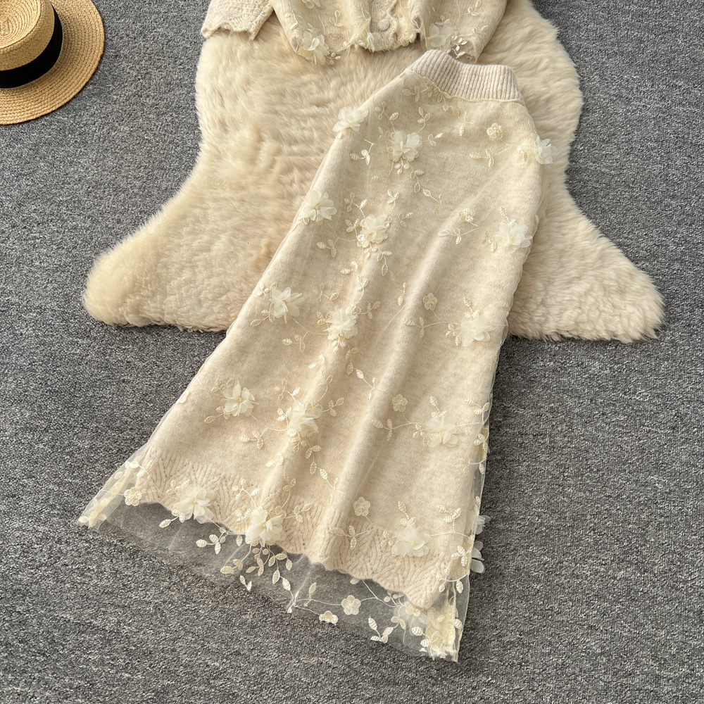 Embroidery tender skirt flowers tops 2pcs set for women