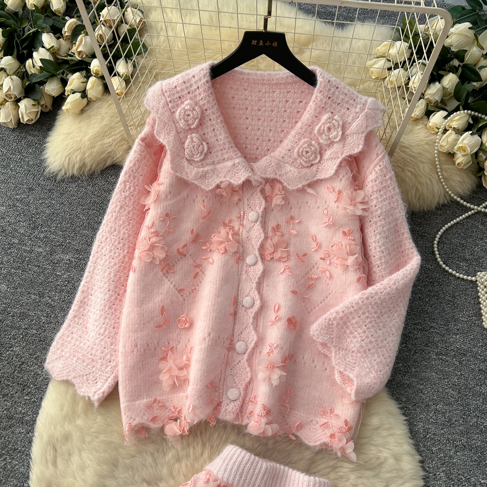 Embroidery tender skirt flowers tops 2pcs set for women