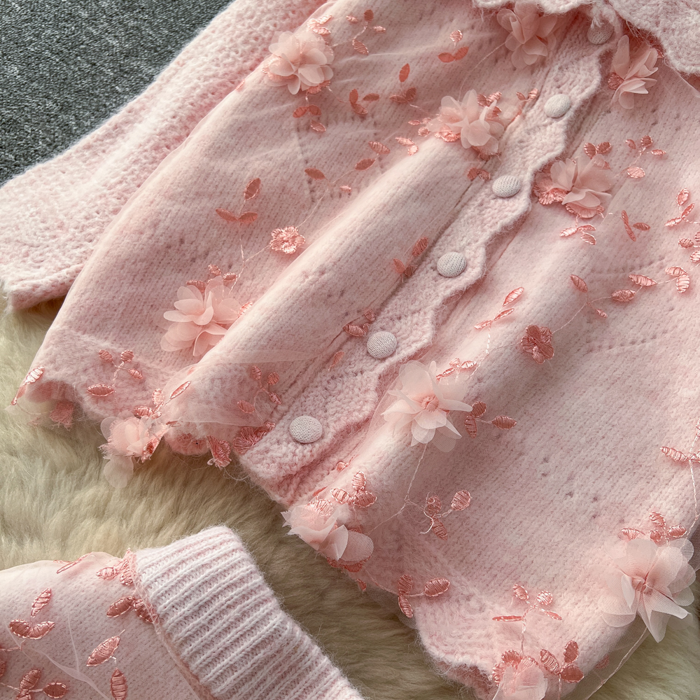 Embroidery tender skirt flowers tops 2pcs set for women