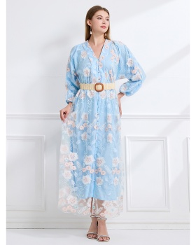 Sequins lace embroidered autumn dress
