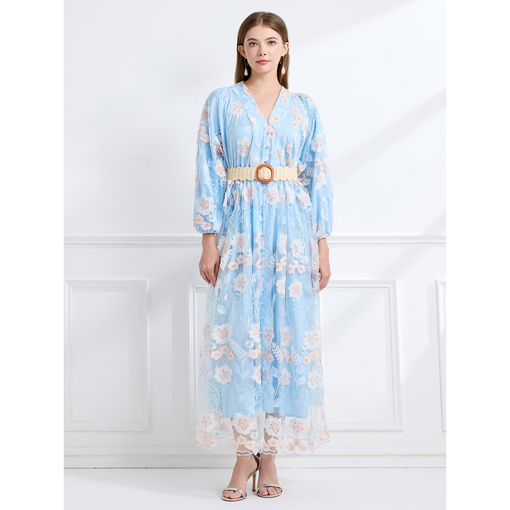 Sequins lace embroidered autumn dress