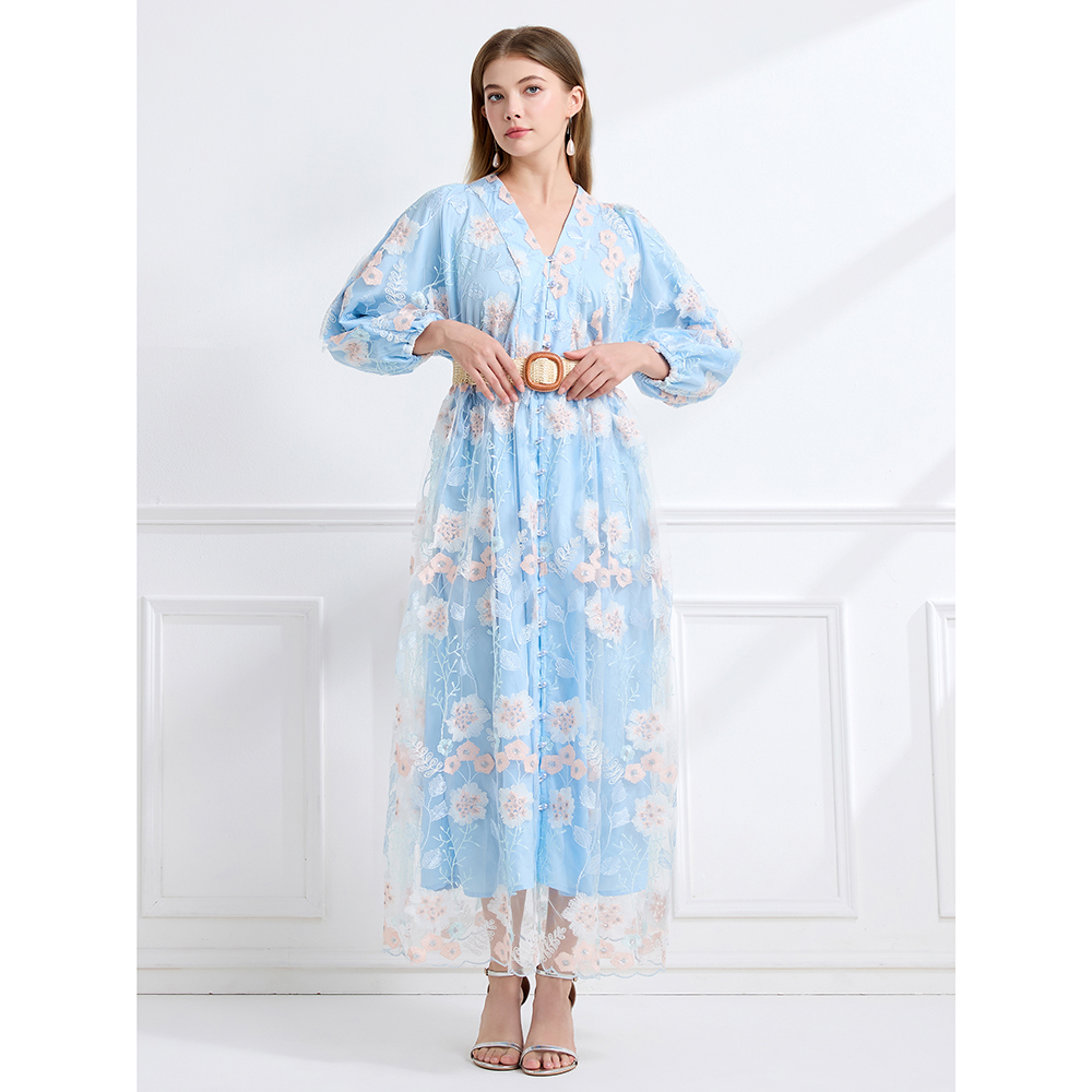 Sequins lace embroidered autumn dress