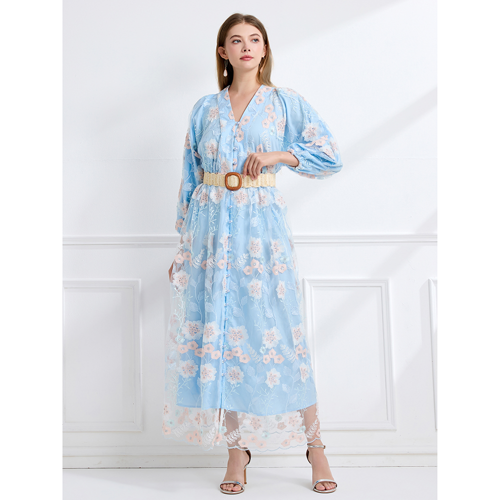 Sequins lace embroidered autumn dress