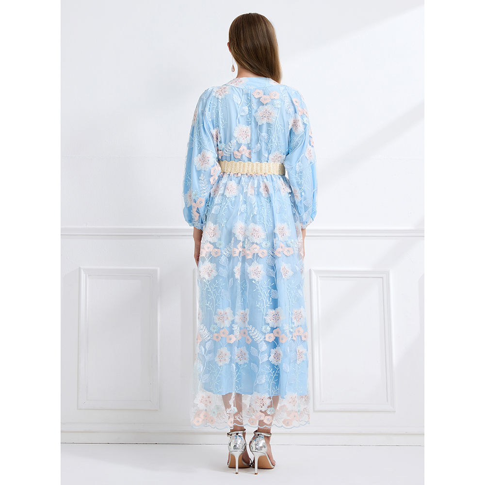 Sequins lace embroidered autumn dress
