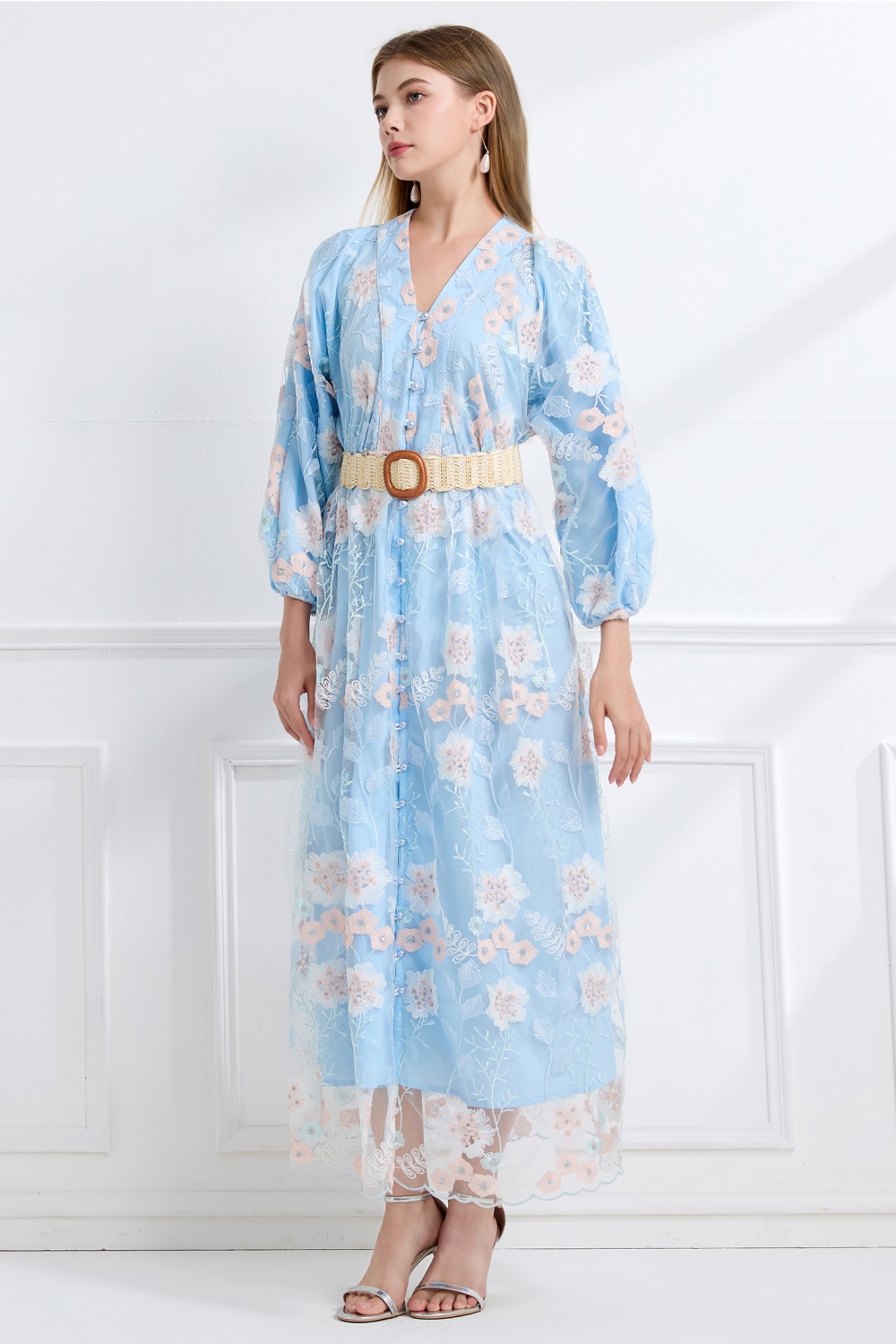 Sequins lace embroidered autumn dress