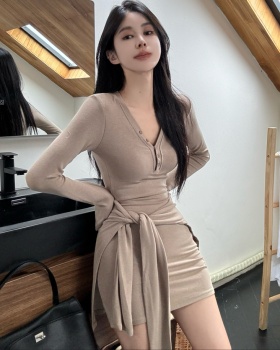 Pseudo-two bandage autumn and winter dress for women