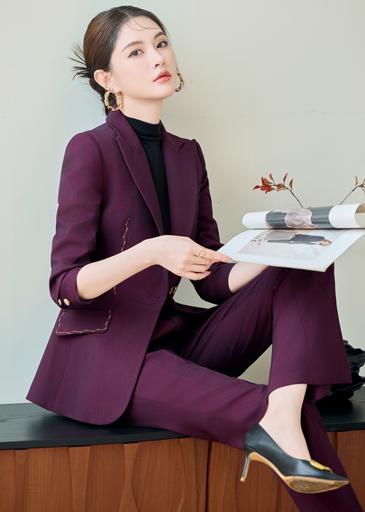 Commuting coat slim suit pants 2pcs set for women