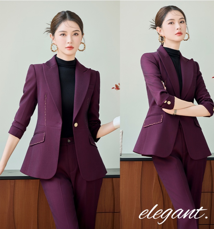 Commuting coat slim suit pants 2pcs set for women