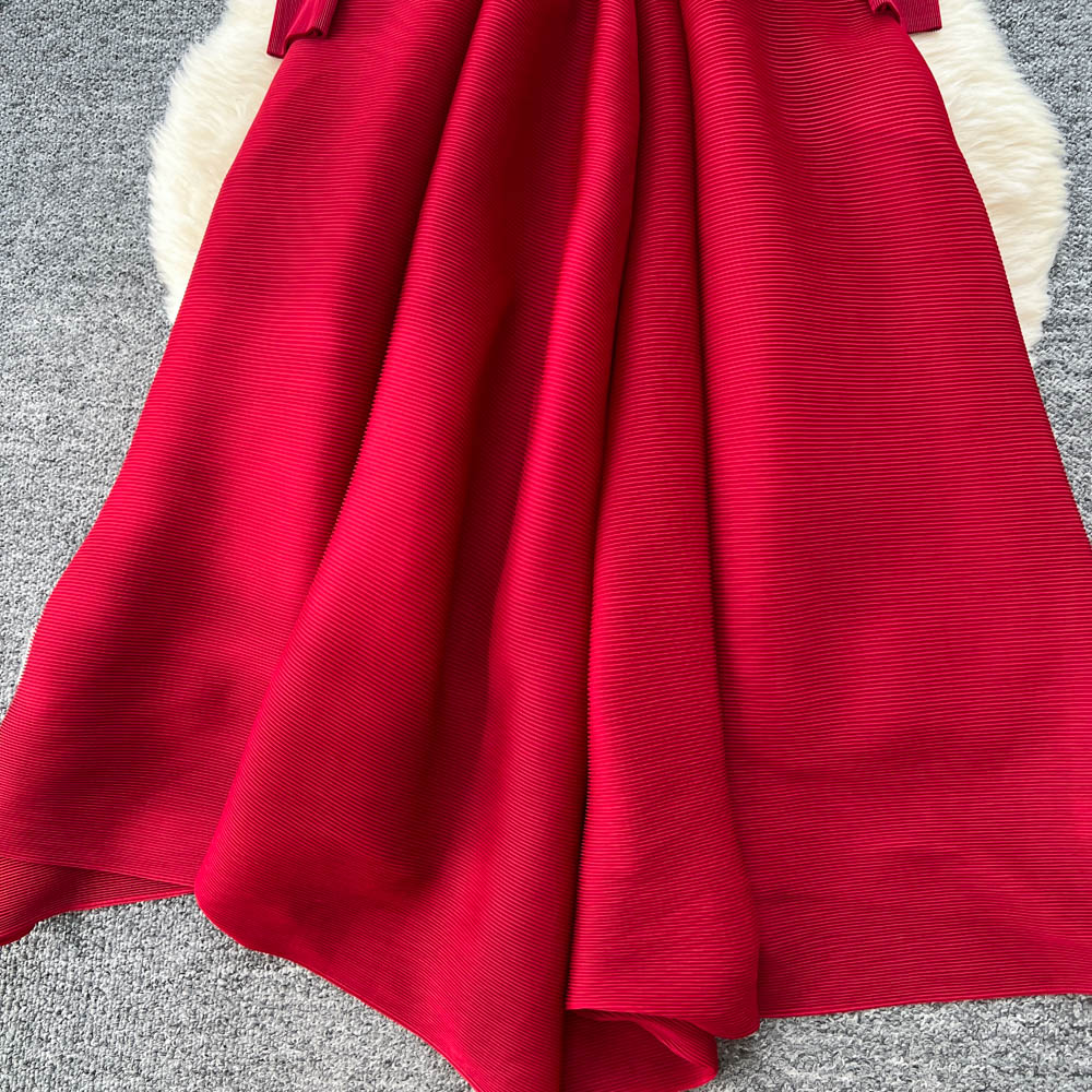 Autumn round neck long dress slim pinched waist dress for women