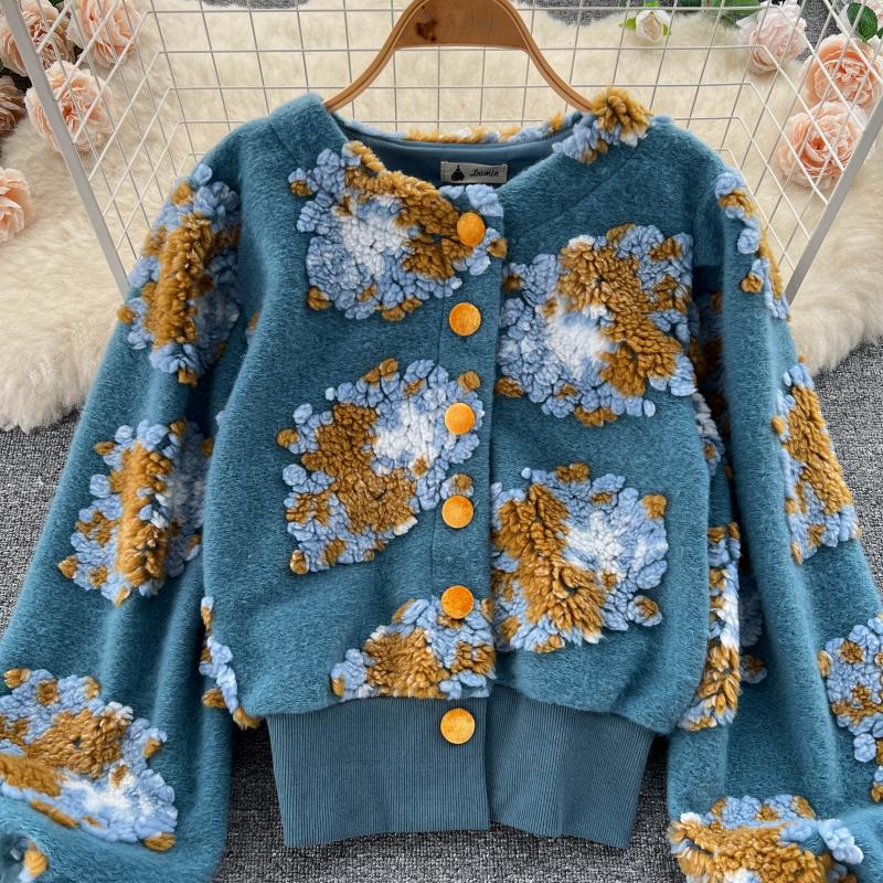 Temperament slim tops France style flowers cardigan