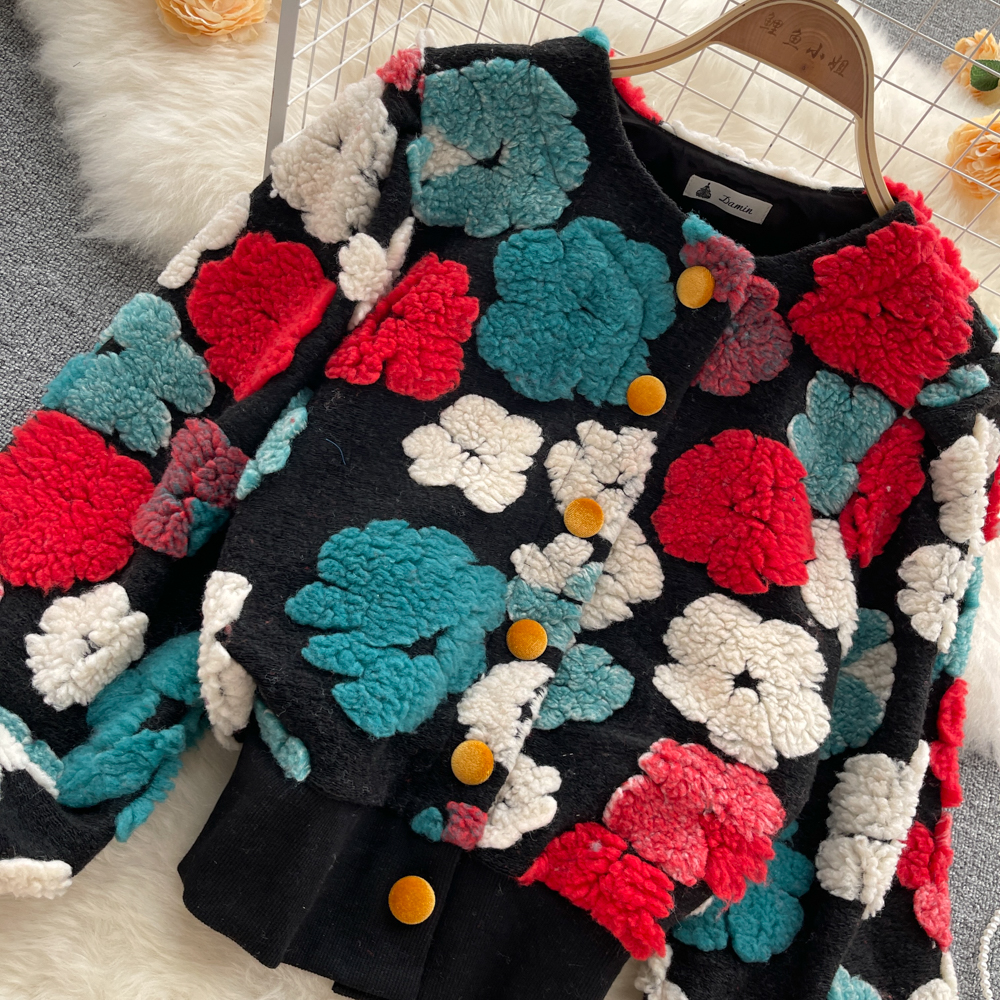 Temperament slim tops France style flowers cardigan