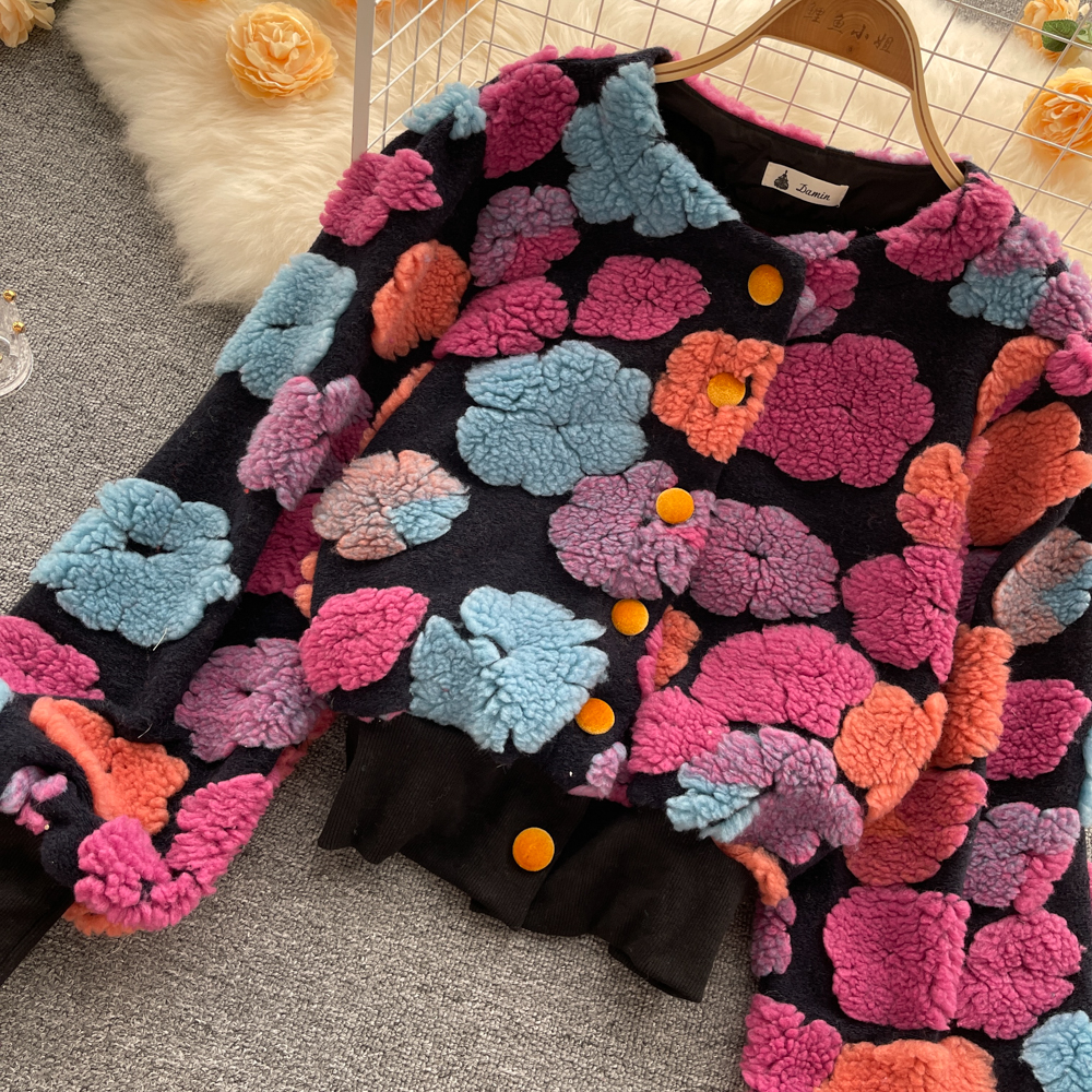 Temperament slim tops France style flowers cardigan