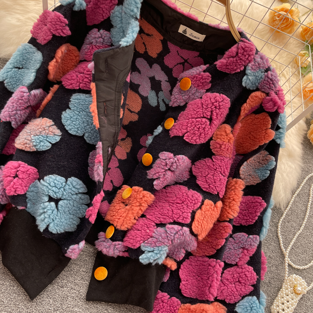 Temperament slim tops France style flowers cardigan