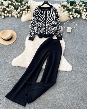 Fashion wide leg pants printing tops a set for women