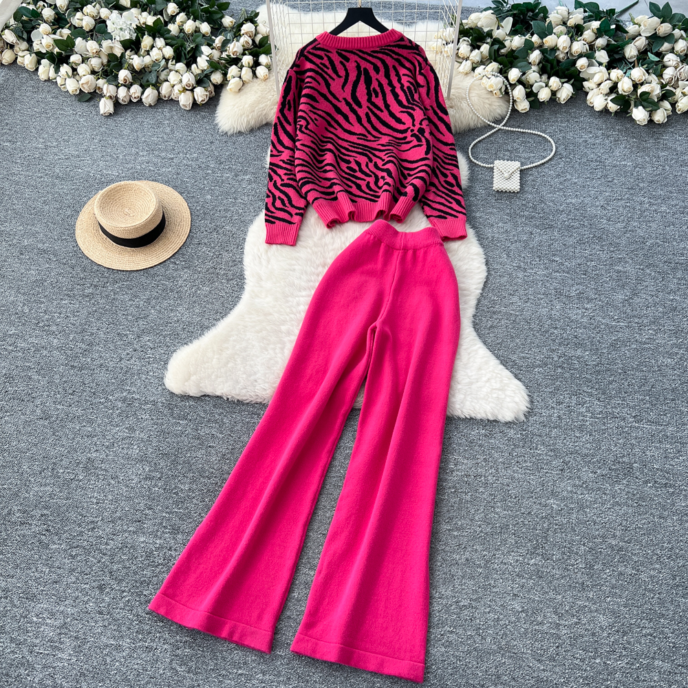 Fashion wide leg pants printing tops a set for women