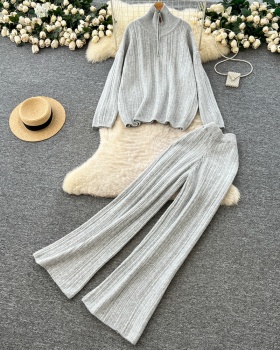 Lazy autumn and winter all-match wide leg tops 2pcs set