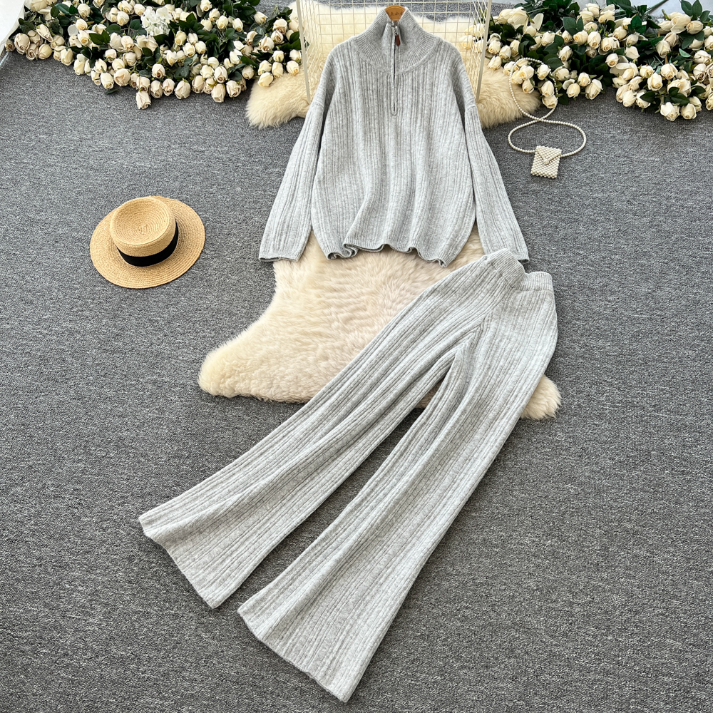 Lazy autumn and winter all-match wide leg tops 2pcs set