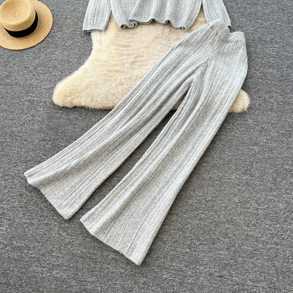 Lazy autumn and winter all-match wide leg tops 2pcs set