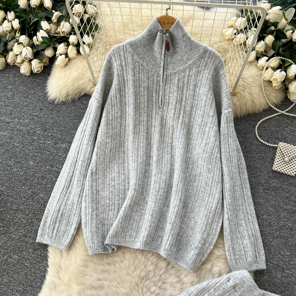 Lazy autumn and winter all-match wide leg tops 2pcs set