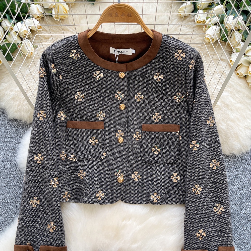 High waist embroidery coat short skirt 2pcs set