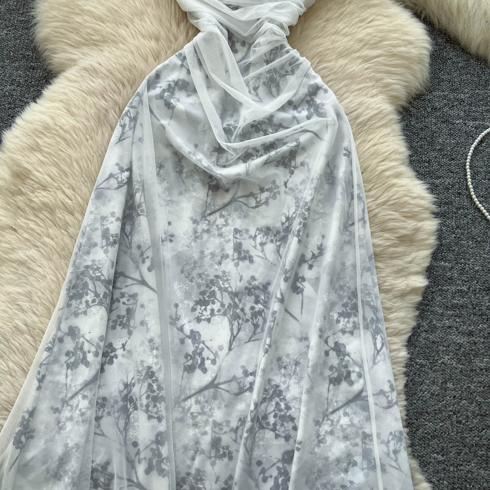 Gauze halter dress cstand collar cheongsam