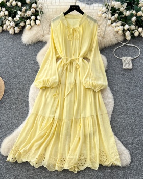 Autumn and winter embroidery frenum dress tender hollow long dress